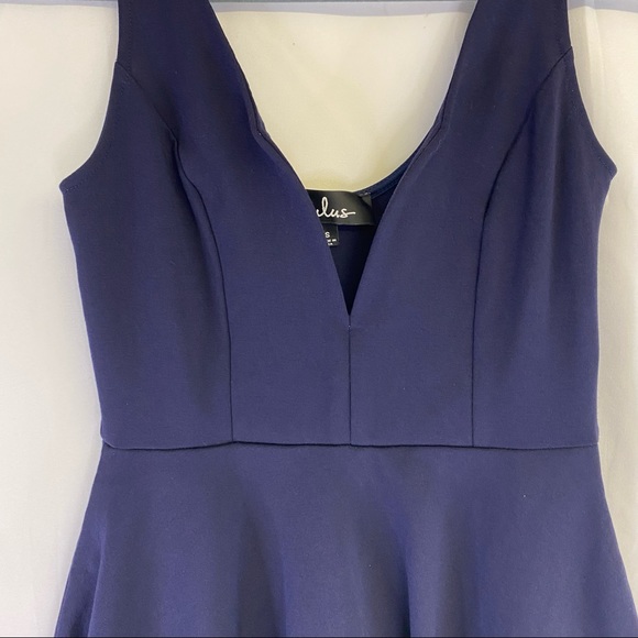 Lulu's  “I Feel Good” Skort Skater Dress Navy Blue Plunging V-Neck - Picture 4 of 12